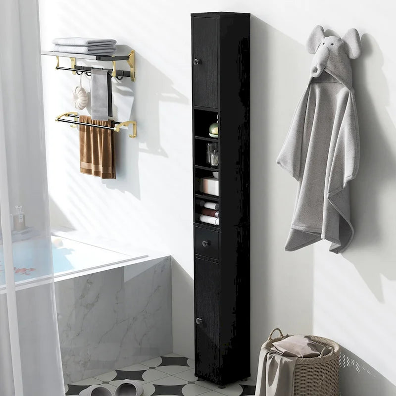 Meuble haut de rangement de salle de bain étroit et mince avec tiroir