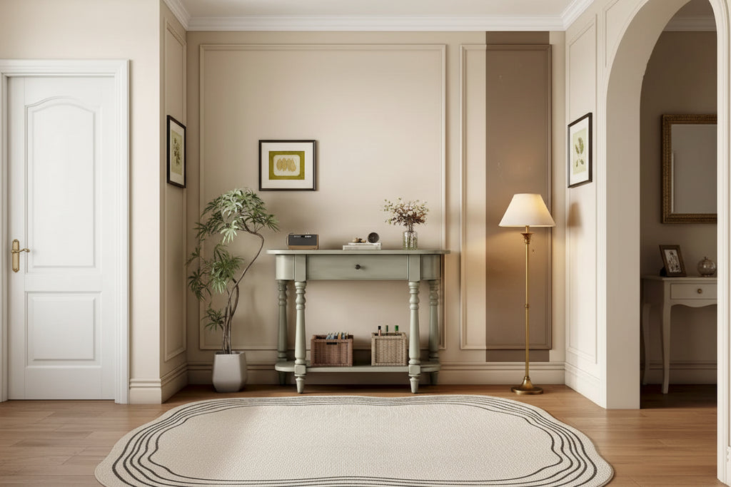 Narrow Console Table with Curved Corner (Gray)