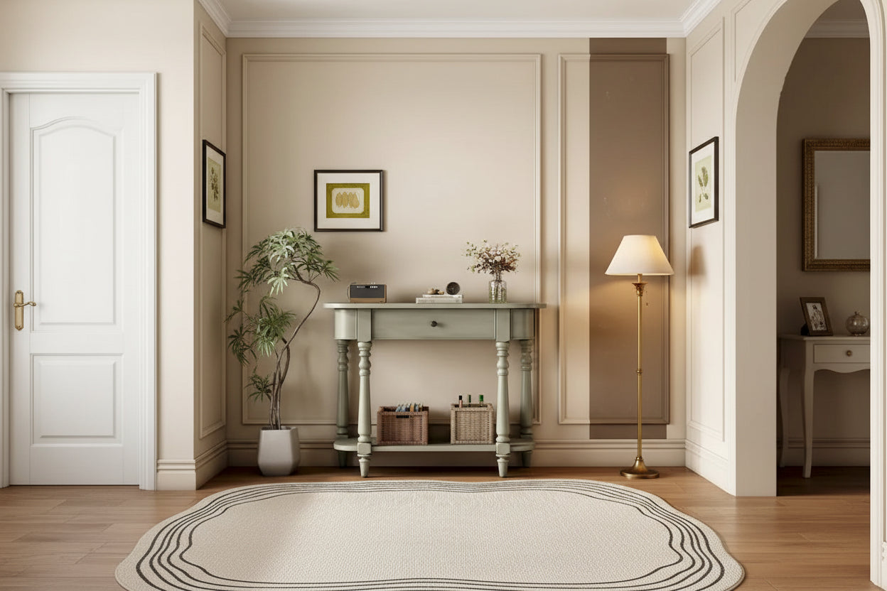 Narrow Console Table with Curved Corner (Gray)