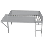 Lit mezzanine en bois pour gamer, format simple, avec bureau et éclairage LED, gris