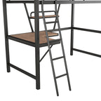 Lit mezzanine moderne avec bureau et étagère de rangement, cadre de lit mezzanine en métal robuste avec barrières de sécurité et échelle pour enfants et adolescents