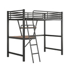Lit mezzanine moderne avec bureau et étagère de rangement, cadre de lit mezzanine en métal robuste avec barrières de sécurité et échelle pour enfants et adolescents