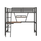 Lit mezzanine moderne avec bureau et étagère de rangement, cadre de lit mezzanine en métal robuste avec barrières de sécurité et échelle pour enfants et adolescents