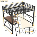 Lit mezzanine moderne avec bureau et étagère de rangement, cadre de lit mezzanine en métal robuste avec barrières de sécurité et échelle pour enfants et adolescents