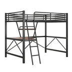 Lit mezzanine moderne avec bureau et étagère de rangement, cadre de lit mezzanine en métal robuste avec barrières de sécurité et échelle pour enfants et adolescents