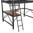 Lit mezzanine moderne avec bureau et étagère de rangement, cadre de lit mezzanine en métal robuste avec barrières de sécurité et échelle pour enfants et adolescents
