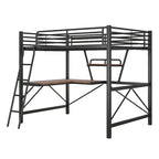 Lit mezzanine moderne avec bureau et étagère de rangement, cadre de lit mezzanine en métal robuste avec barrières de sécurité et échelle pour enfants et adolescents