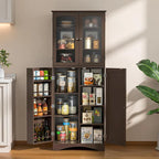 Armoire de cuisine garde-manger 64 po, meuble de rangement haut avec portes vitrées et étagères réglables