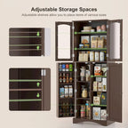 Armoire de cuisine garde-manger 64 po, meuble de rangement haut avec portes vitrées et étagères réglables