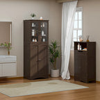 Armoire de cuisine garde-manger 64 po, meuble de rangement haut avec portes vitrées et étagères réglables