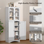 Armoire de cuisine garde-manger 64 po, meuble de rangement haut avec portes vitrées et étagères réglables