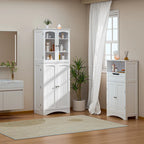 Armoire de cuisine garde-manger 64 po, meuble de rangement haut avec portes vitrées et étagères réglables