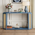 Console étroite avec étagère ouverte, motif flèche, en rotin, pour entrée, salon ou couloir.