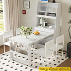 Buffet multifonctionnel avec étagère de rangement, crochets latéraux, vitrine et table à manger pliable
