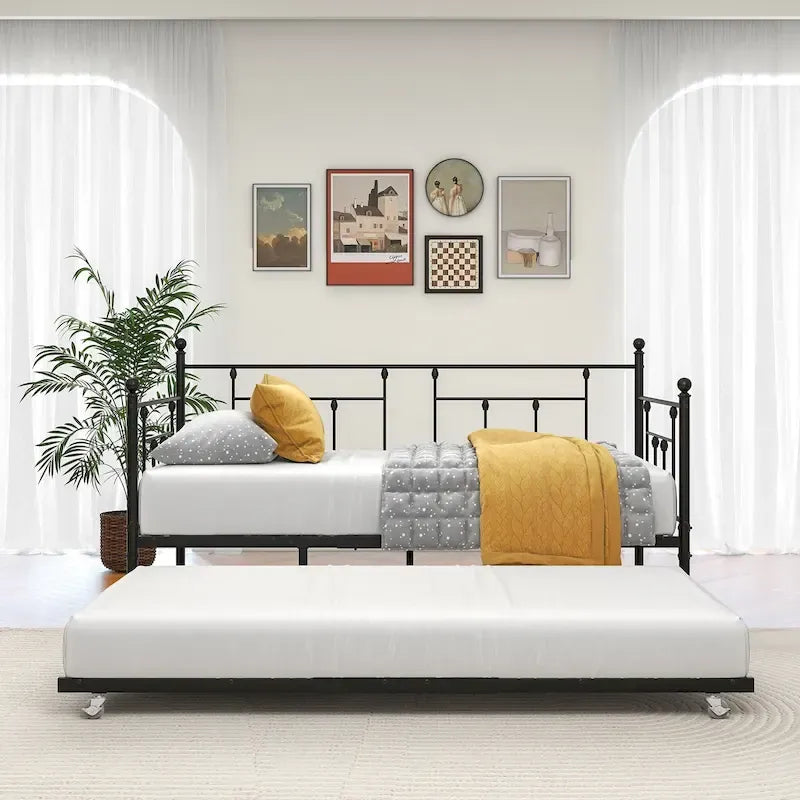 Lit de repos gigogne en métal de style moderne, taille double, pour chambre d'enfant ou d'invité