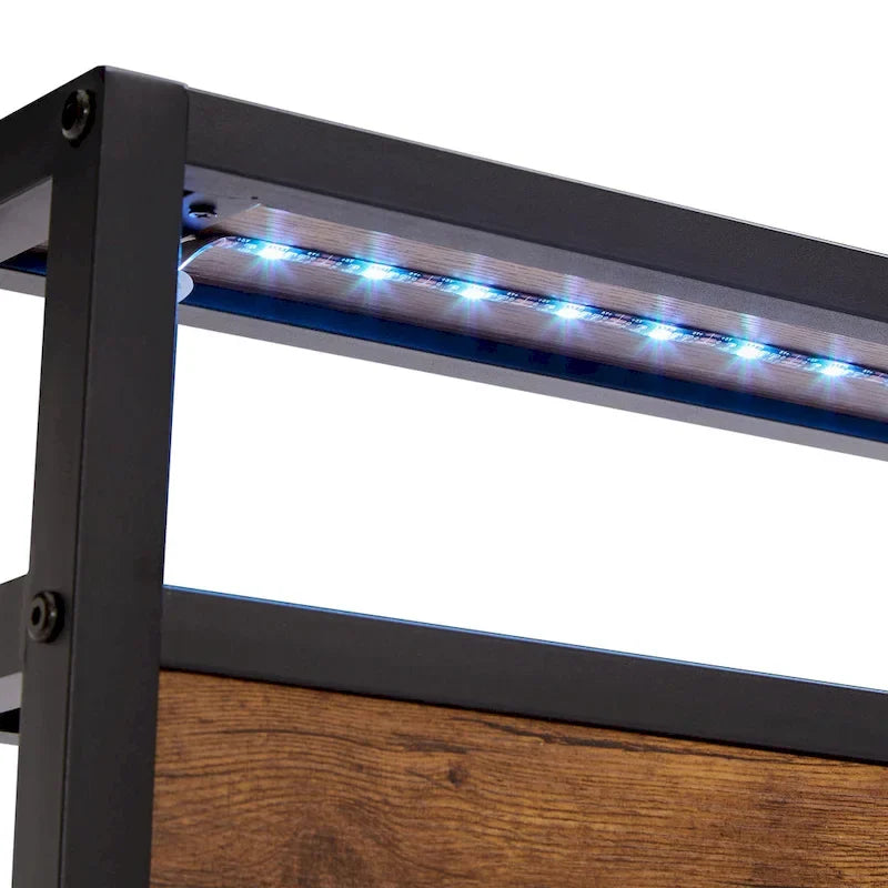 Lit plateforme en métal Queen Size avec lumières LED et tête de lit en bois