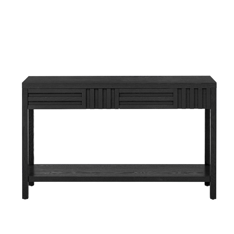 Table console à rayures classiques 51,3 en MDF – Placage frêne et pieds en bois de sapin avec 2 tiroirs