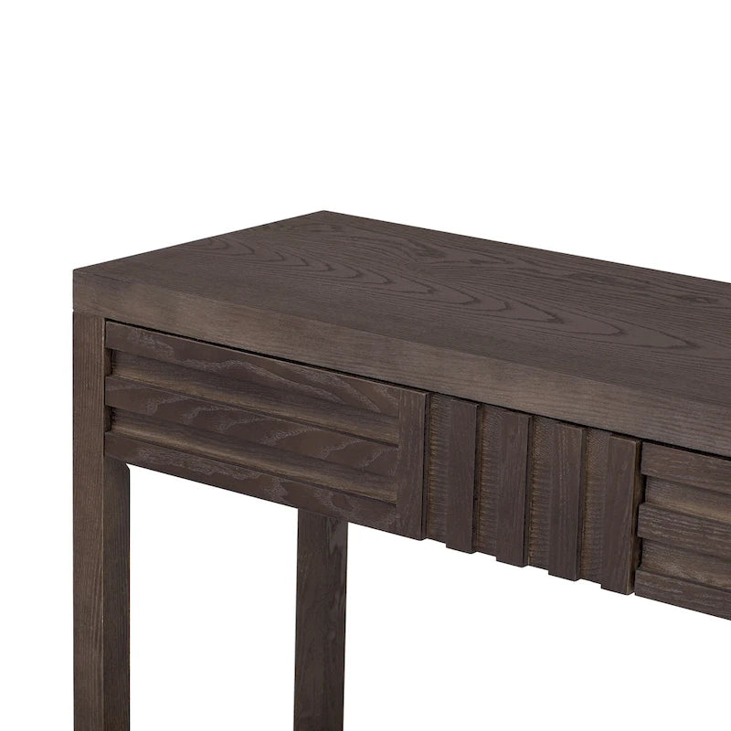 Table console à rayures classiques 51,3 en MDF – Placage frêne et pieds en bois de sapin avec 2 tiroirs