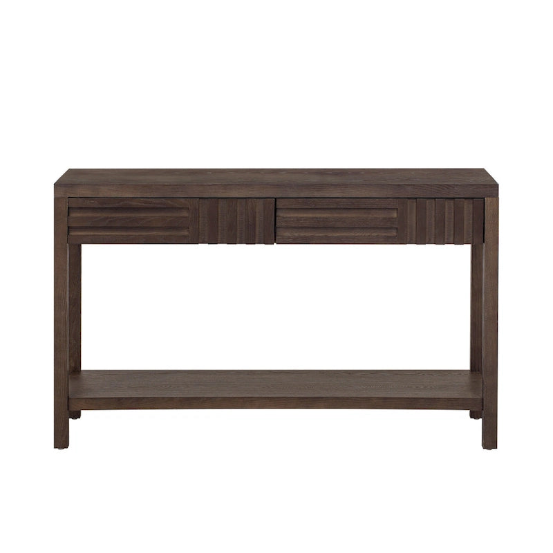 Table console à rayures classiques 51,3 en MDF – Placage frêne et pieds en bois de sapin avec 2 tiroirs