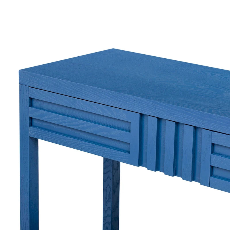 Table console à rayures classiques 51,3 en MDF – Placage frêne et pieds en bois de sapin avec 2 tiroirs