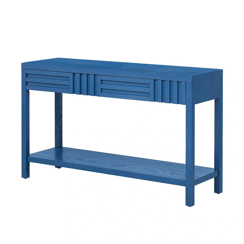 Table console à rayures classiques 51,3 en MDF – Placage frêne et pieds en bois de sapin avec 2 tiroirs