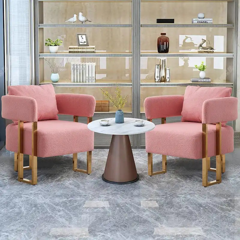 Lot de 2 fauteuils d'appoint rembourrés roses 24.41 avec pieds dorés