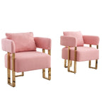 Lot de 2 fauteuils d'appoint rembourrés roses 24.41 avec pieds dorés