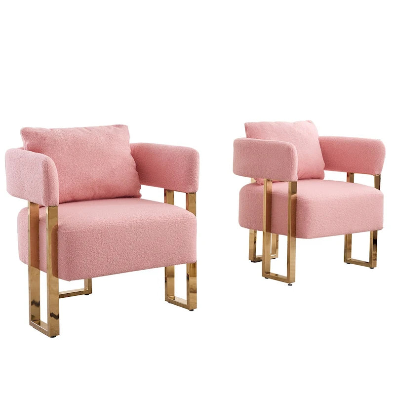 Lot de 2 fauteuils d'appoint rembourrés roses 24.41 avec pieds dorés