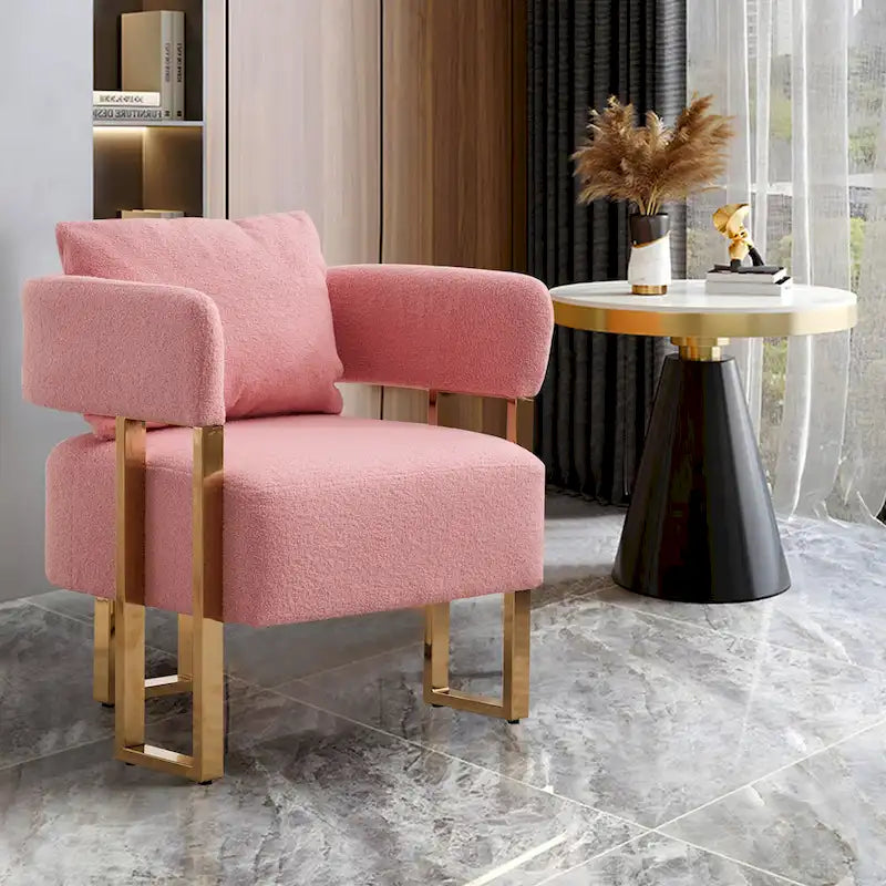 Lot de 2 fauteuils d'appoint rembourrés roses 24.41 avec pieds dorés