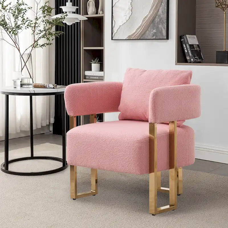 Lot de 2 fauteuils d'appoint rembourrés roses 24.41 avec pieds dorés