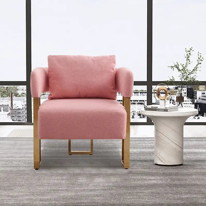 Lot de 2 fauteuils d'appoint rembourrés roses 24.41 avec pieds dorés