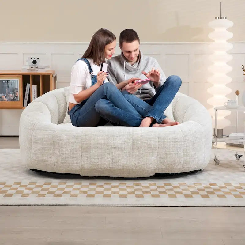 Chaise longue beige en chenille à dossier haut 59,05