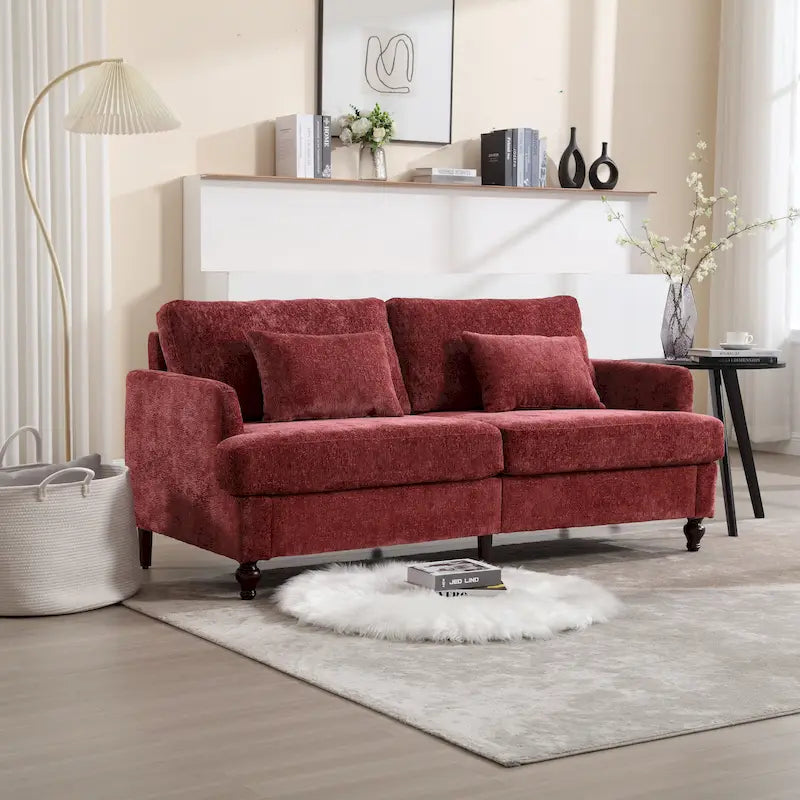 Canapé 2 places en chenille rouge de 175 cm avec coussins amovibles