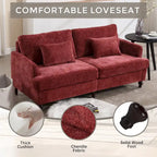 Canapé 2 places en chenille rouge de 175 cm avec coussins amovibles