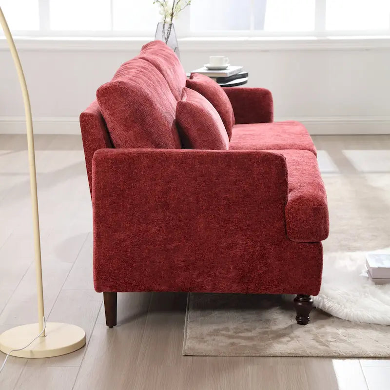 Canapé 2 places en chenille rouge de 175 cm avec coussins amovibles