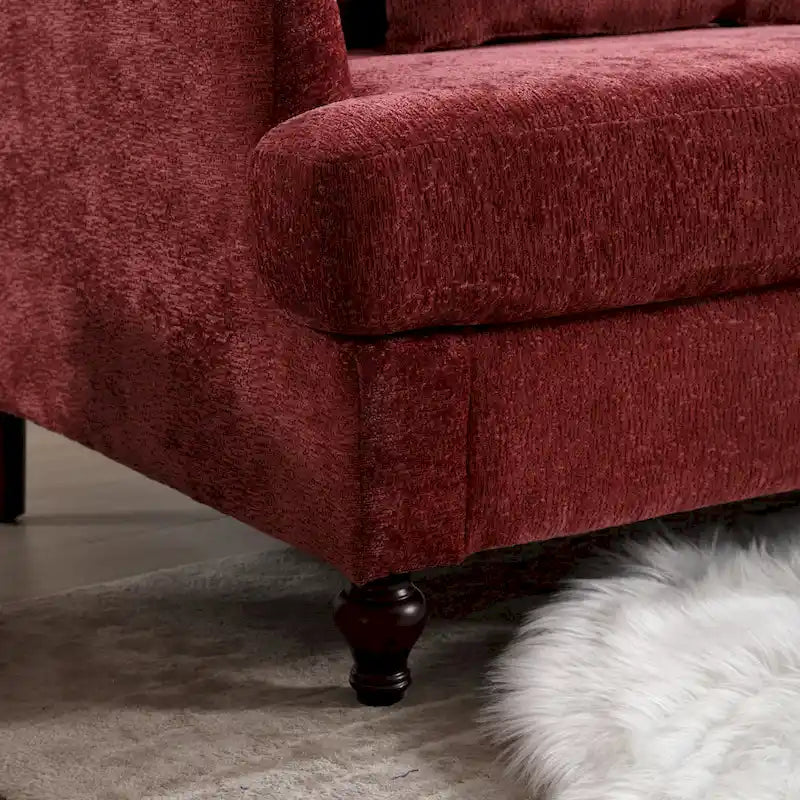 Canapé 2 places en chenille rouge de 175 cm avec coussins amovibles