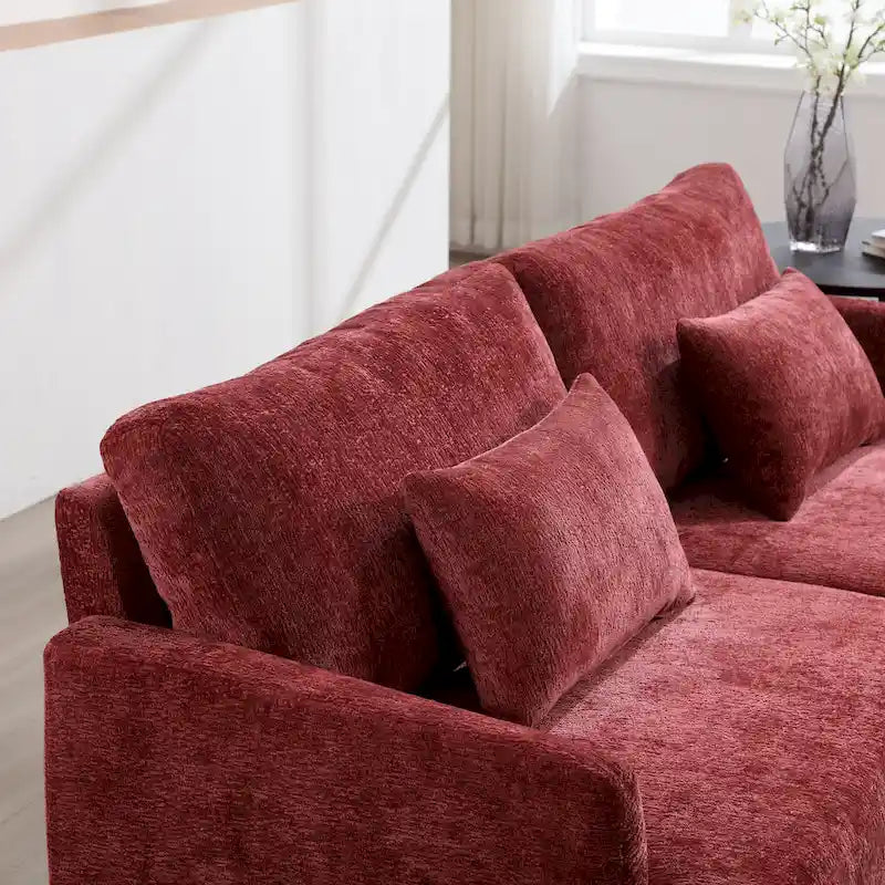 Canapé 2 places en chenille rouge de 175 cm avec coussins amovibles