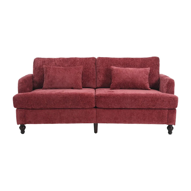 Canapé 2 places en chenille rouge de 175 cm avec coussins amovibles