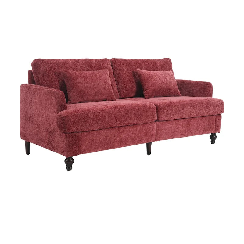 Canapé 2 places en chenille rouge de 175 cm avec coussins amovibles