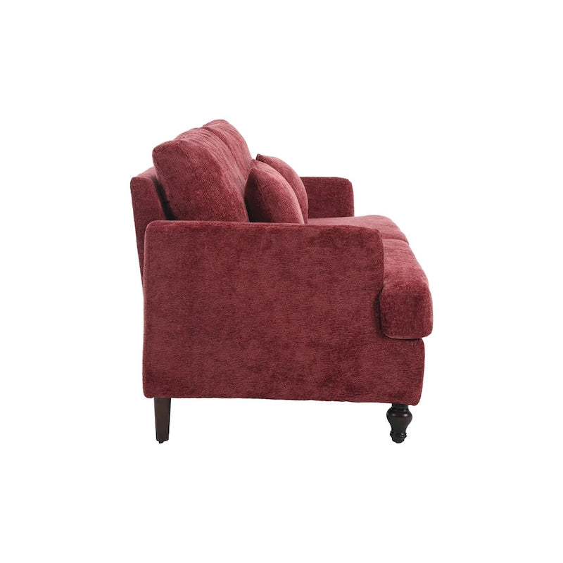 Canapé 2 places en chenille rouge de 175 cm avec coussins amovibles