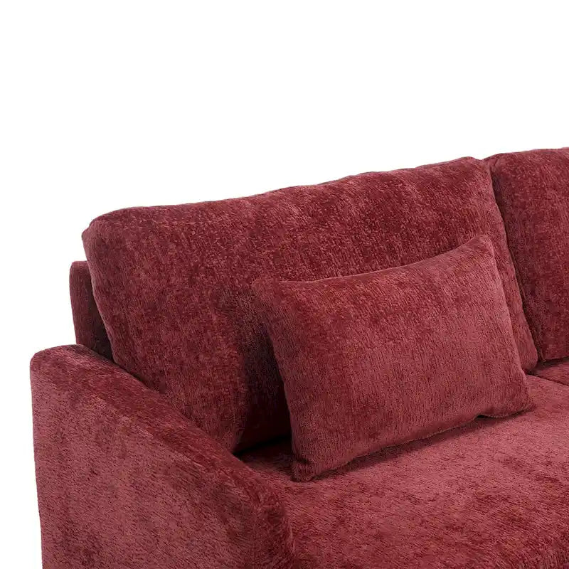 Canapé 2 places en chenille rouge de 175 cm avec coussins amovibles