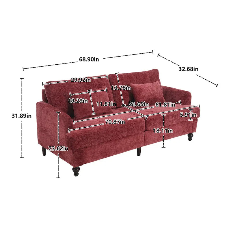 Canapé 2 places en chenille rouge de 175 cm avec coussins amovibles