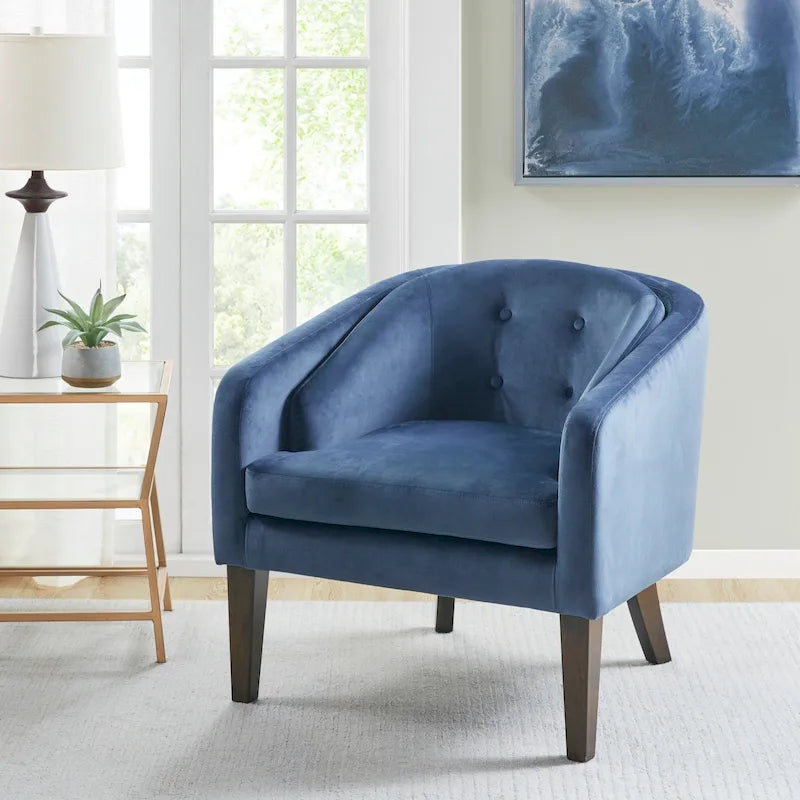 Fauteuil d'appoint capitonné bleu style Mid-Century