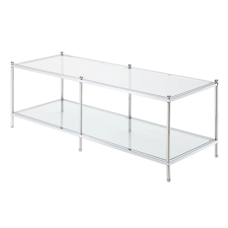 Table basse en verre à 2 niveaux avec étagère de présentation ouverte
