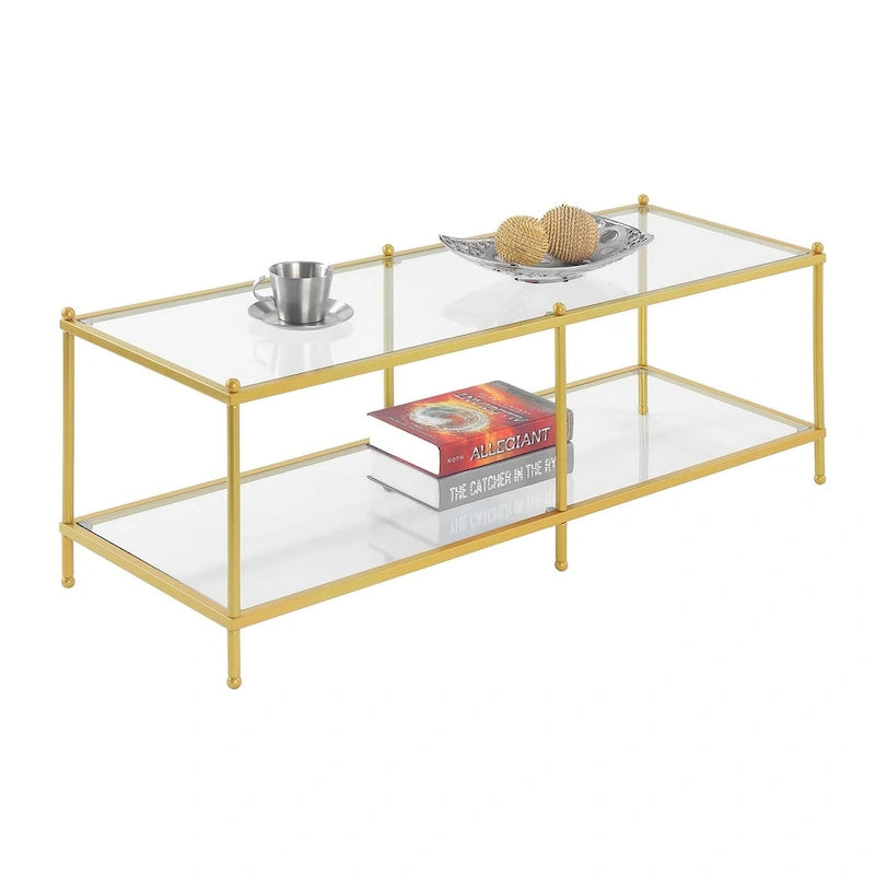 Table basse en verre à 2 niveaux avec étagère de présentation ouverte