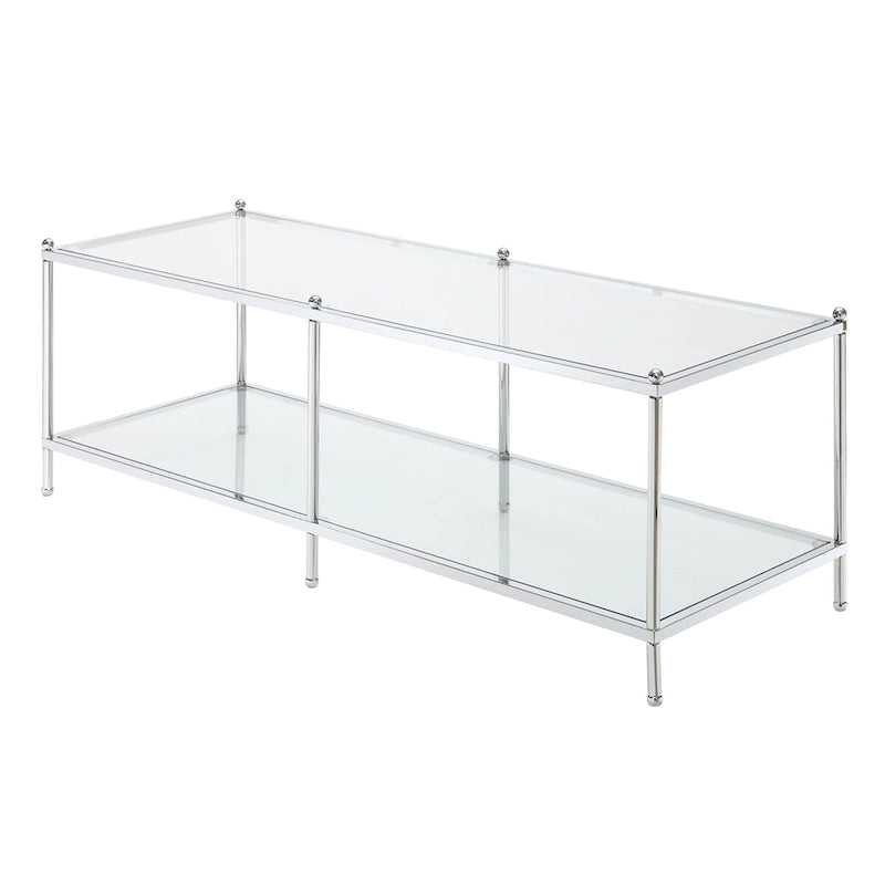 Table basse en verre à 2 niveaux avec étagère de présentation ouverte