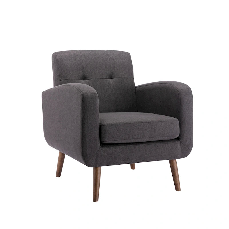 Fauteuil d'appoint avec revêtement en tissu ou en polyuréthane et pieds en bois d'hévéa