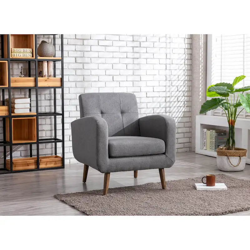 Fauteuil d'appoint avec revêtement en tissu ou en polyuréthane et pieds en bois d'hévéa