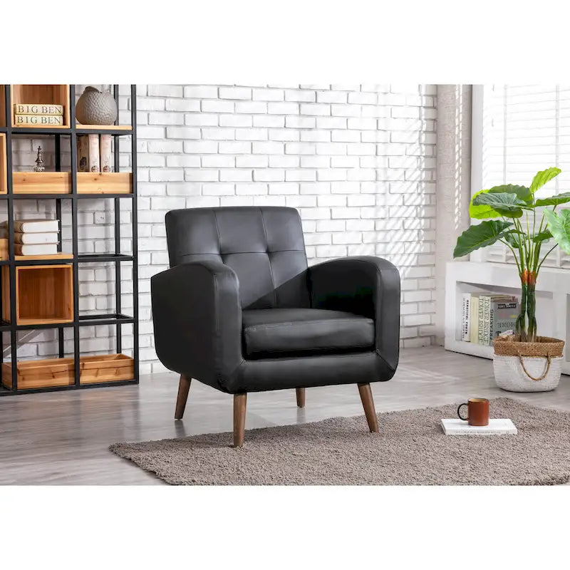 Fauteuil d'appoint avec revêtement en tissu ou en polyuréthane et pieds en bois d'hévéa