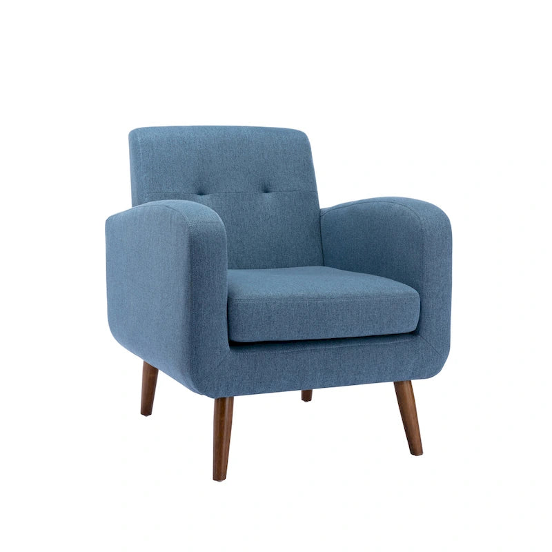 Fauteuil d'appoint avec revêtement en tissu ou en polyuréthane et pieds en bois d'hévéa